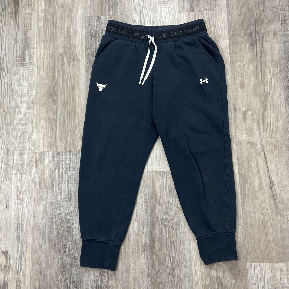 Project Rock Pants Black Track Sweatpants Joggers Men's Size Med Short FLAW